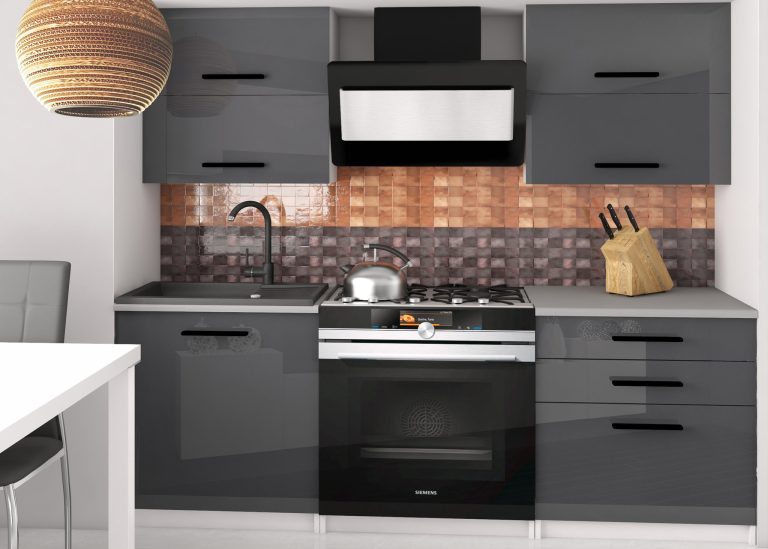 Meubles de cuisine 120 cm gris brillant avec plan de travail Fabricant INF ELEGANTA2/2/WT/S/0/B1