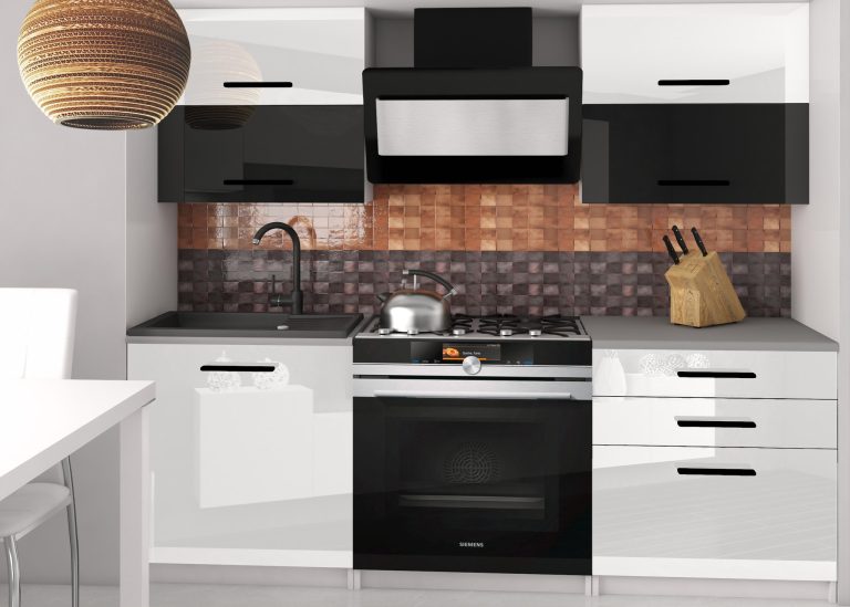 Meubles de cuisine 120 cm blanc brillant noir brillant sans plan de travail Fabricant INF ELEGANTA2/2/WT/WBW/BB/B1