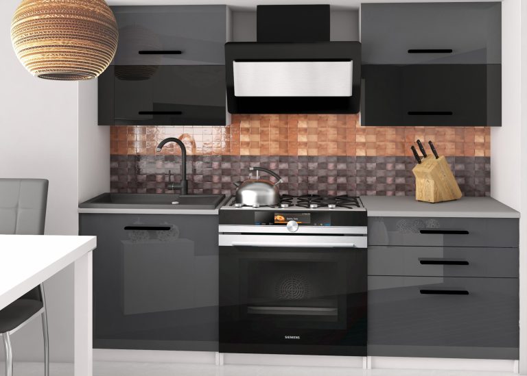 Cuisine Belini 120 cm gris brillant / noir brillant avec plan de travail Eleganta2 Fabricant