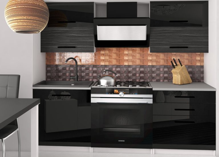 Meubles de cuisine 120 cm noir brillant noir ébène foncé avec plan de travail Fabricant INF ELEGANTA2/2/WT/BHKB/0/B1
