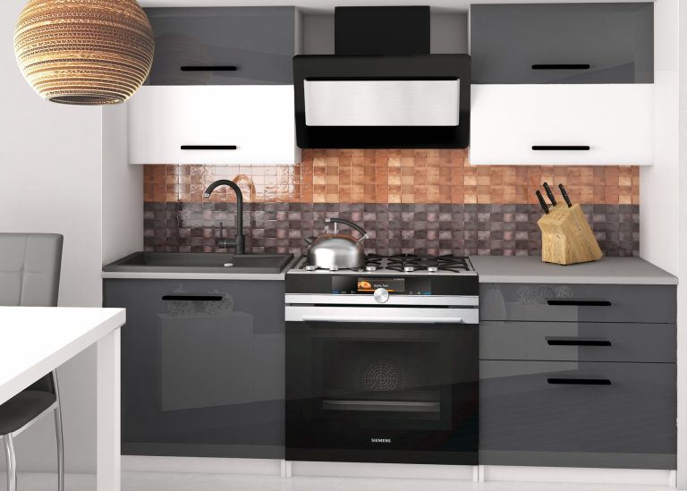 Cuisine Belini 120 cm gris brillant / blanc mat avec plan de travail Eleganta2 Fabricant