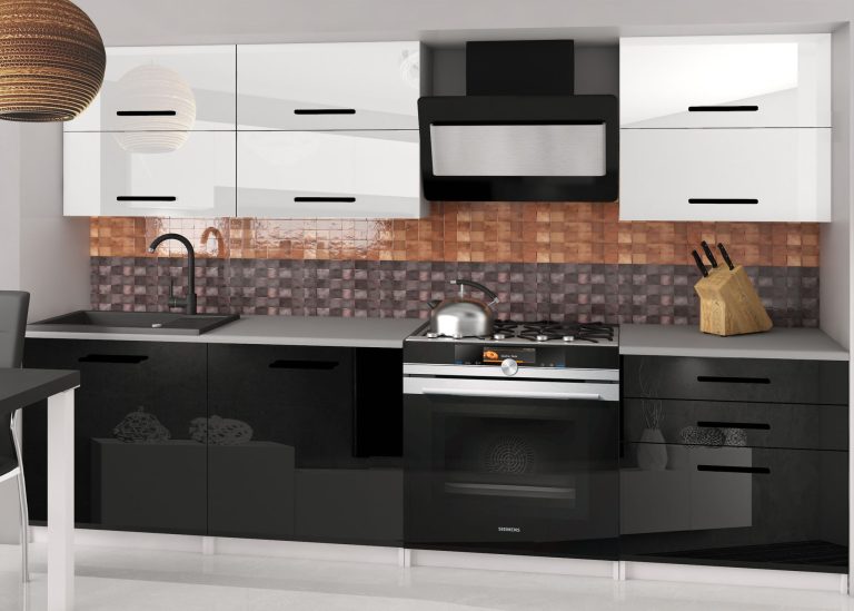 Meubles de cuisine 180 cm blanc brillant noir brillant avec plan de travail Fabricant INF PRIMERA2/3/WT/WB/0/B1