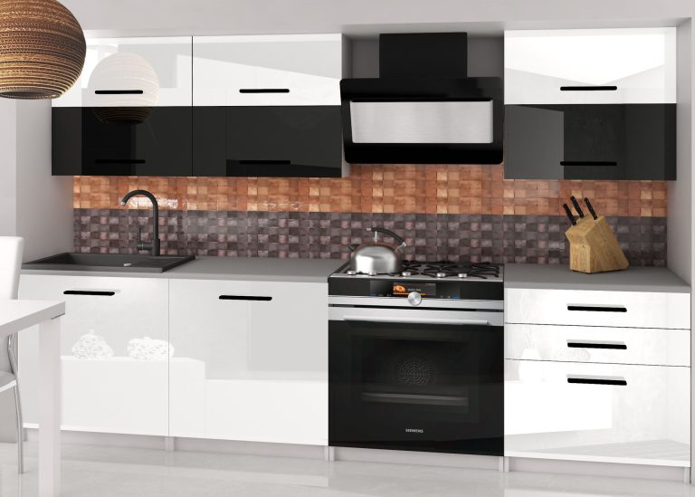Meubles de cuisine 180 cm blanc brillant noir brillant sans plan de travail Fabricant INF PRIMERA2/2/WT/WBW/BB/B1