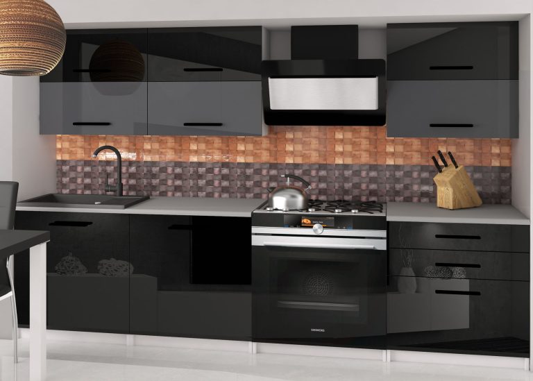 Meubles de cuisine 180 cm noir brillant gris anthracite graphite sans plan de travail Fabricant INF PRIMERA2/2/WT/BSB/BB/B1