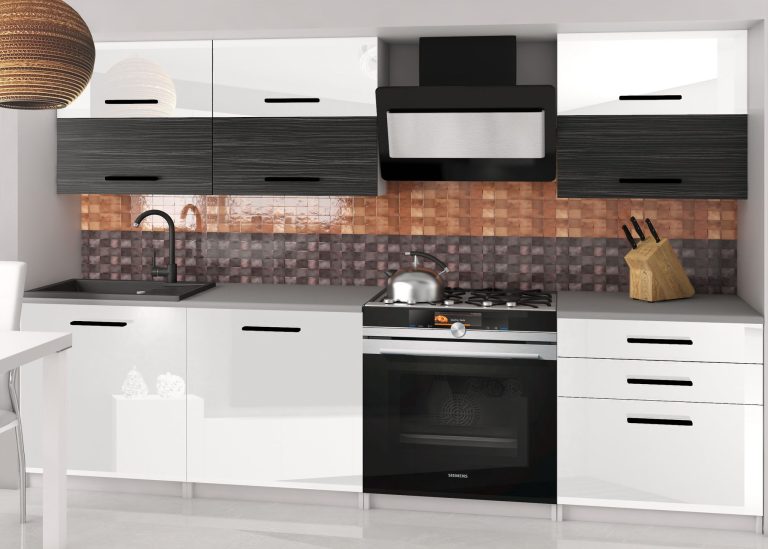 Meubles de cuisine 180 cm blanc brillant noir ébène foncé sans plan de travail Fabricant INF PRIMERA2/2/WT/WHKW/BB/B1