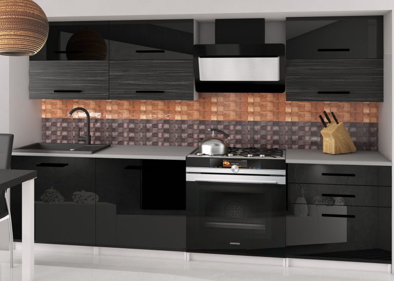 Meubles de cuisine 180 cm noir brillant noir ébène foncé avec plan de travail Fabricant INF PRIMERA2/2/WT/BHKB/0/B1