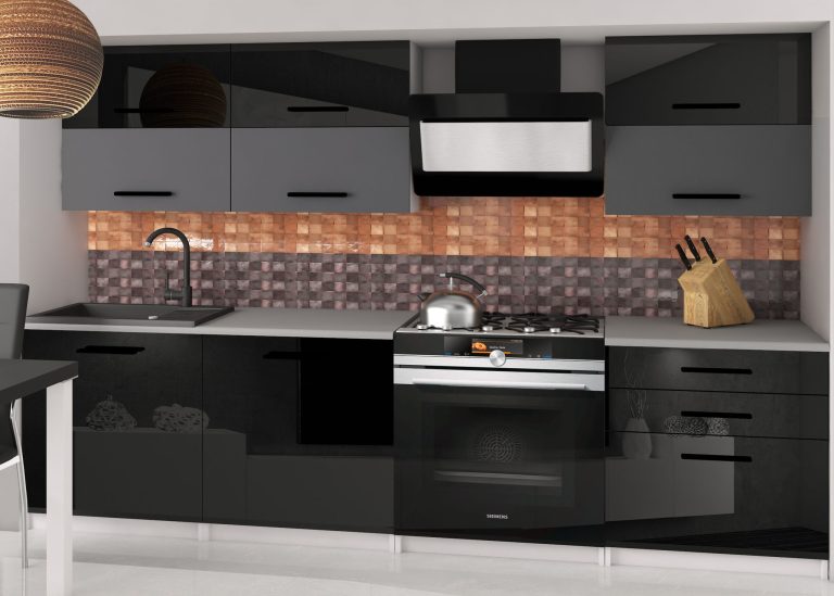 Meubles de cuisine 180 cm noir brillant gris anthracite graphite sans plan de travail Fabricant INF PRIMERA2/2/WT/BSRB/BB/B1