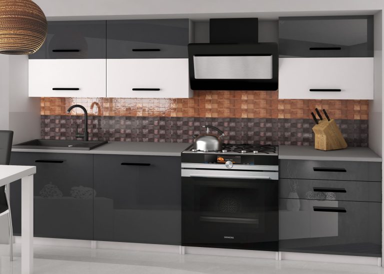 Meubles de cuisine 180 cm gris brillant blanc mat sans plan de travail Fabricant INF PRIMERA2/2/WT/SWTS/BB/B1