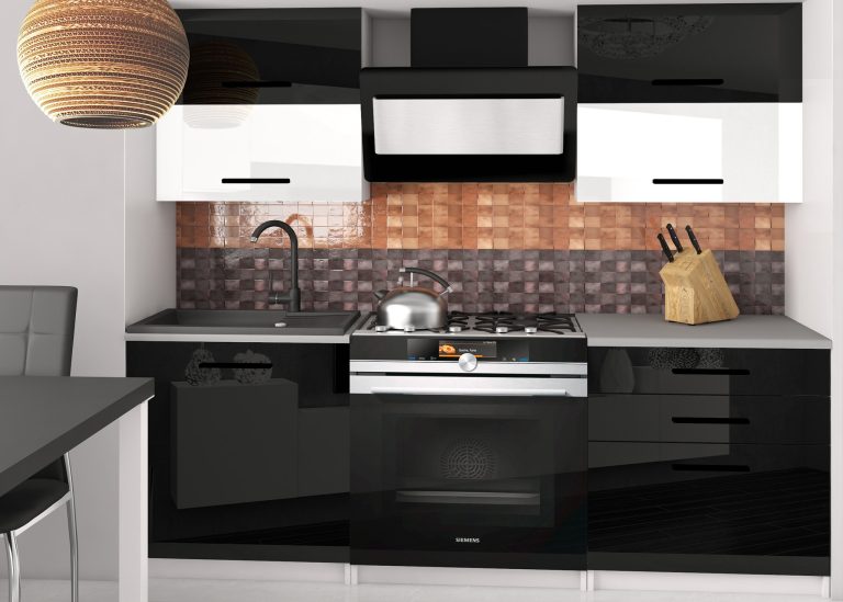 Meubles de cuisine 120 cm noir brillant blanc brillant sans plan de travail Fabricant INF ELEGANTA2/2/WT/BWB/BB/B1