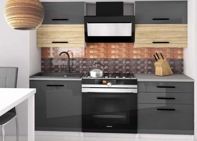 Cuisine Belini 120 cm gris brillant / chêne sonoma avec plan de travail Eleganta2 Fabricant