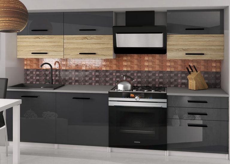 Meubles de cuisine 180 cm gris brillant chêne chêne wotan chêne sonoma sans plan de travail Fabricant INF PRIMERA2/2/WT/SDSS/BB/B1