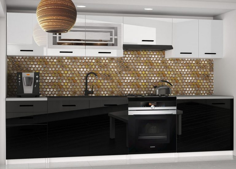 Meubles de cuisine 240 cm blanc brillant noir brillant sans plan de travail Fabricant INF MARIKA2/4/WT/WB/BB/B1