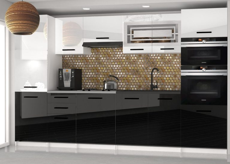 Meubles de cuisine 300 cm blanc brillant noir brillant sans plan de travail Fabricant INF SYNTKA2/5/WT/WB/BB/B1