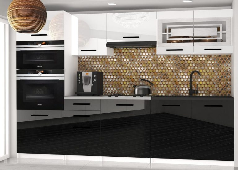 Meubles de cuisine 240 cm blanc brillant noir brillant sans plan de travail Fabricant INF PAULA2/4/WT/WB/BB/B1