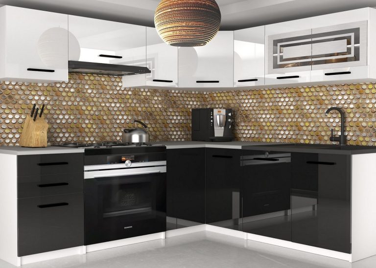 Meubles de cuisine 360 cm blanc brillant noir brillant sans plan de travail Fabricant INF LIDIA2/4/WT/WB/BB/B1