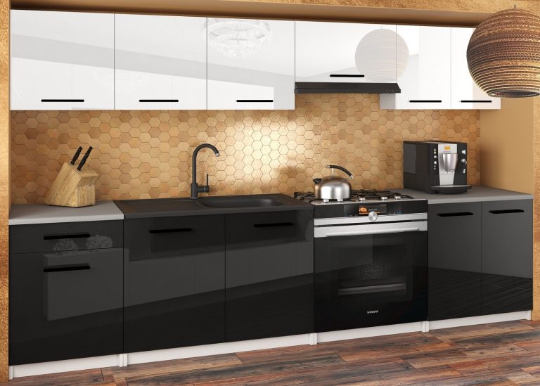 Meubles de cuisine 240 cm blanc brillant noir brillant sans plan de travail Fabricant INF UNIQA2/4/WT/WB/BB/B1
