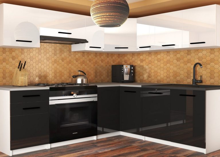 Meubles de cuisine 360 cm blanc brillant noir brillant avec plan de travail Fabricant INF LIDIAUNIQA2/4/WT/WB/0/B1