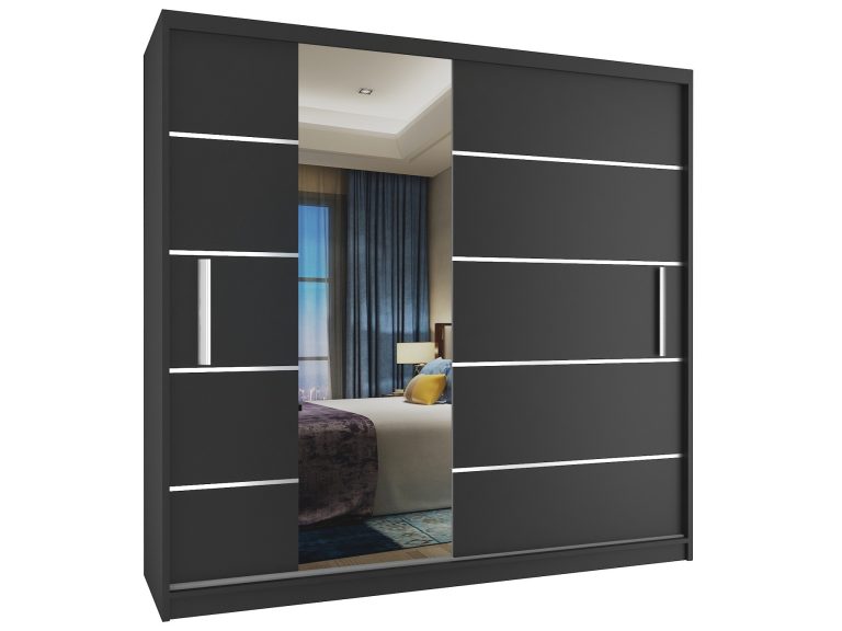 Armoire coulissante 200 cm avec miroir noir ébène foncé Fabricant MBP SZP1/2/B/B/0/AL
