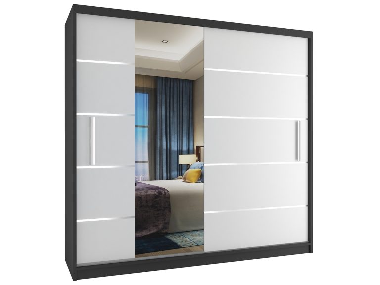 Armoire coulissante 200 cm avec miroir blanc mat Fabricant MBP SZP1/3/B/W/0/AL