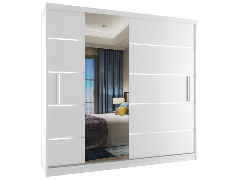 Armoire coulissante 200 cm avec miroir blanc mat Fabricant MBP SZP1/2/W/W/0/AL