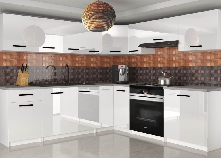 Meubles de cuisine 420 cm blanc brillant avec plan de travail Fabricant INF UNIQAPLUS/4/WT/W/0/B1