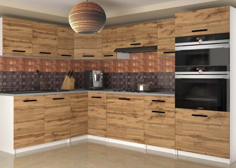 Meubles de cuisine 420 cm en chêne chêne Wotan chêne Sonoma avec plan de travail Fabricant TOR UNIQAGRANDE/5/WT/DW/0/B1