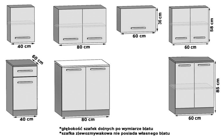 Meubles de cuisine 240 cm gris anthracite graphite sans plan de travail Fabricant TOR UNIQA2/3/WT/SR/BB/B1