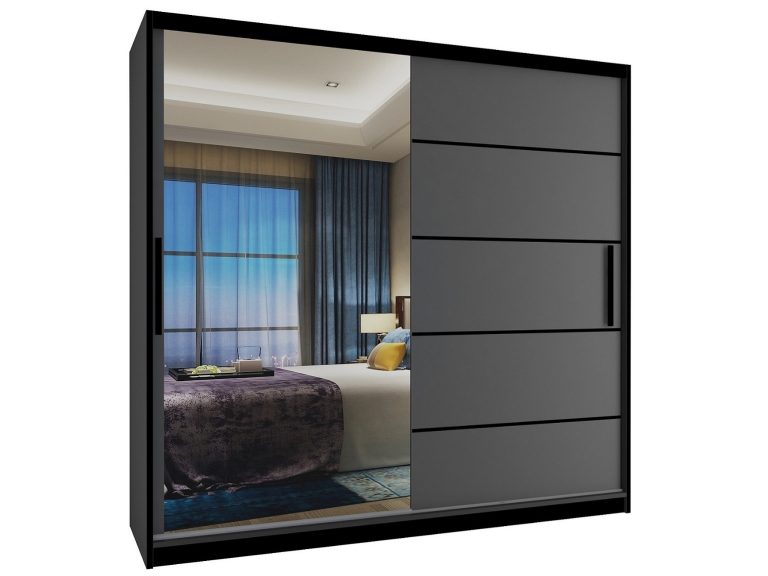 Armoire coulissante 200 cm avec miroir gris anthracite graphite Fabricant MZ SZP1/2/B/SR/0/BL