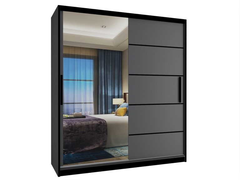 Armoire coulissante 133 cm avec miroir gris anthracite graphite Fabricant MZ SZP2/2/B/SR/0/BL