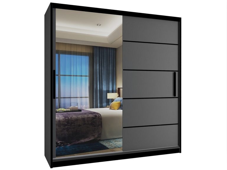 Armoire coulissante 158 cm avec miroir gris anthracite graphite mat Fabricant MZ SZP3/1/B/SR/0/BL