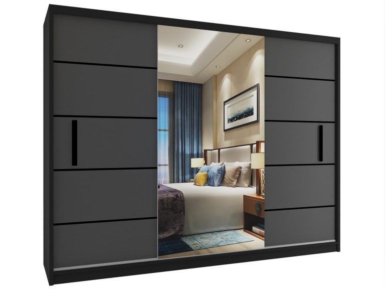 Armoire coulissante 232 cm avec miroir gris anthracite graphite mat Fabricant MZ SZP4/2/1B/2SR1L/0/BL