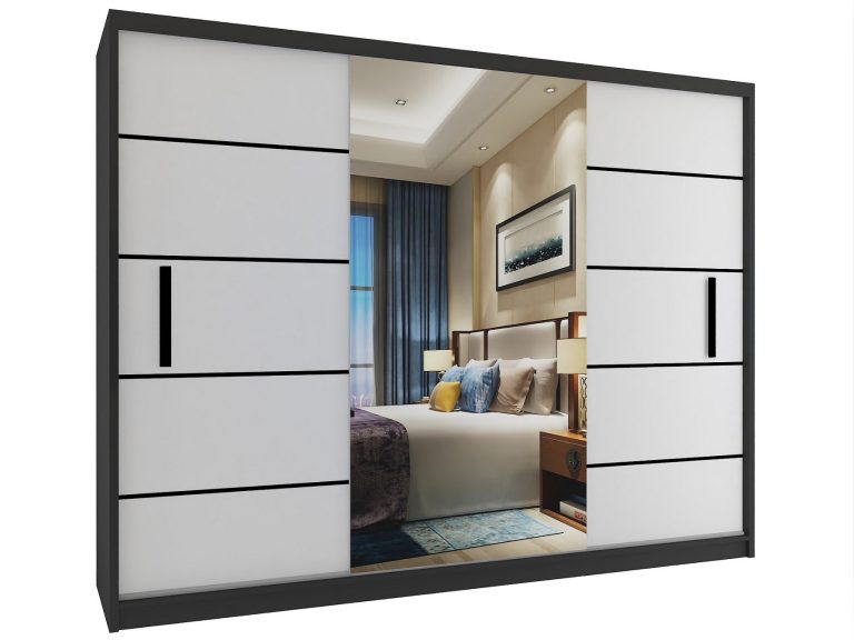 Armoire coulissante 232 cm avec miroir blanc mat Fabricant MZ SZP4/2/1B/2W1L/0/BL