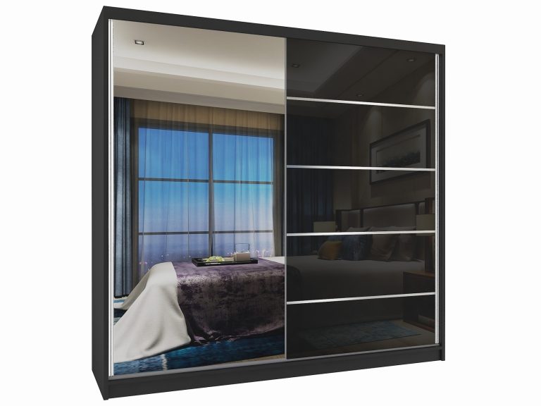 Armoire coulissante 200 cm avec miroir noir brillant Fabricant MG SZP1/2/B/1L5B/HI