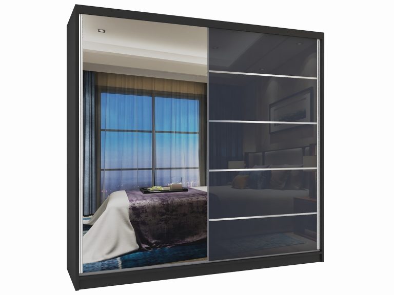 Armoire coulissante 200 cm avec miroir gris acier brillant Fabricant MG SZP1/2/B/1L5S/HI