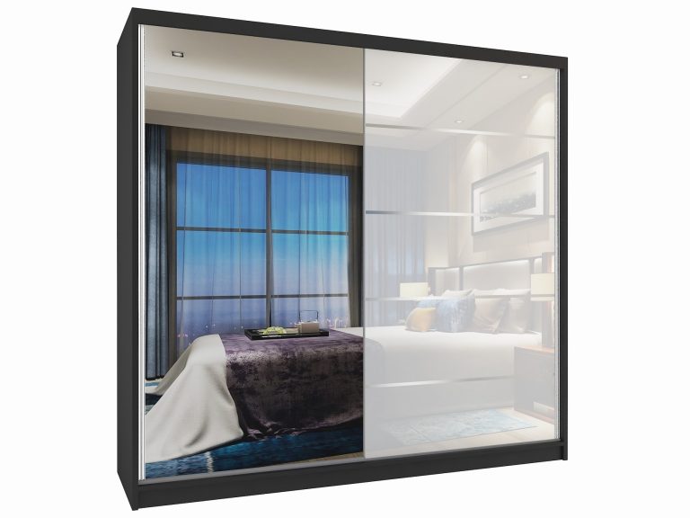 Armoire coulissante 200 cm avec miroir blanc brillant Fabricant MG SZP1/2/B/1L5W/HI