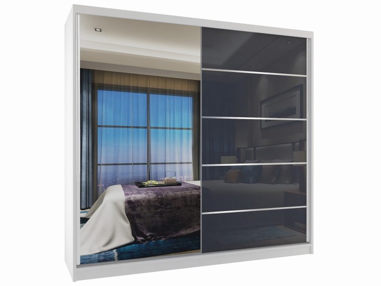 Armoire coulissante 200 cm avec miroir gris acier brillant Fabricant MG SZP1/2/W/1L5S/HI
