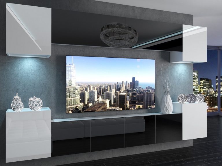 Meuble mural 300 cm Belini noir brillant / blanc brillant Imperium 4 Fabricant IMP 4/5/W/WBWB/0/0