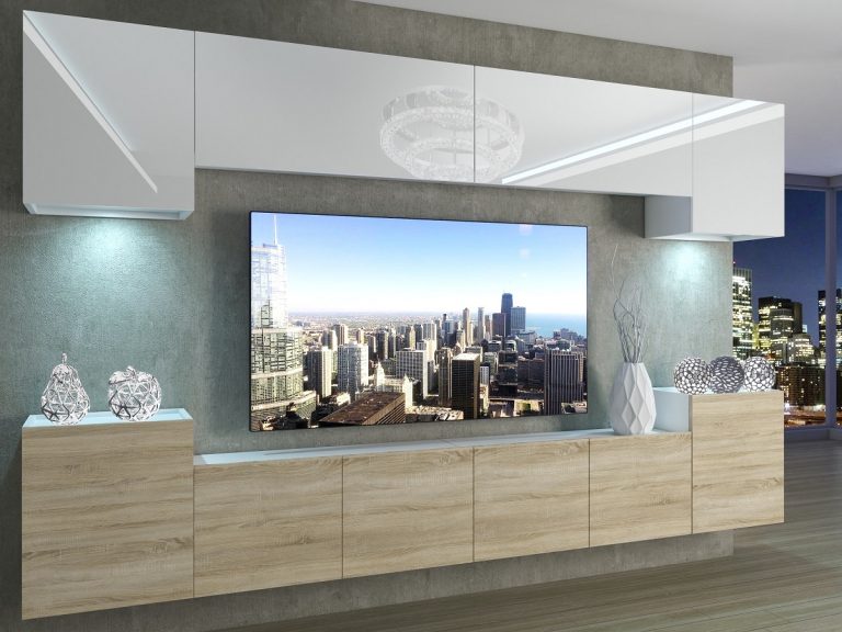 Meuble mural 300 cm Belini blanc brillant / chêne sonoma Imperium 4 Fabricant IMP 4/5/W/WDS/0/0