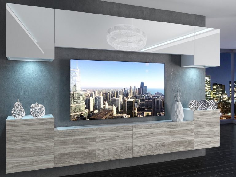 Meuble mural 300 cm Belini blanc brillant / gris anthracite Glamour Wood Imperium 4 Fabricant IMP 4/5/W/WGW1/0/0