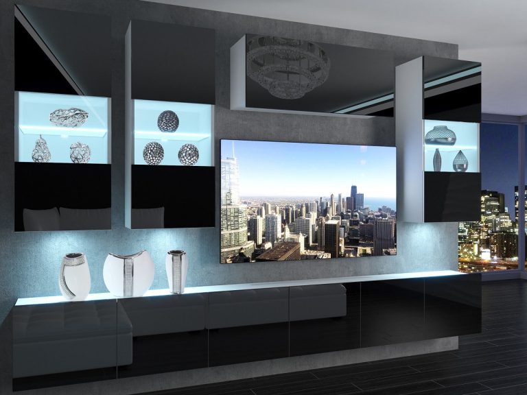 Meuble mural 300 cm Belini noir brillant Imperium 5 Fabricant IMP 5/5/W/B/0/0