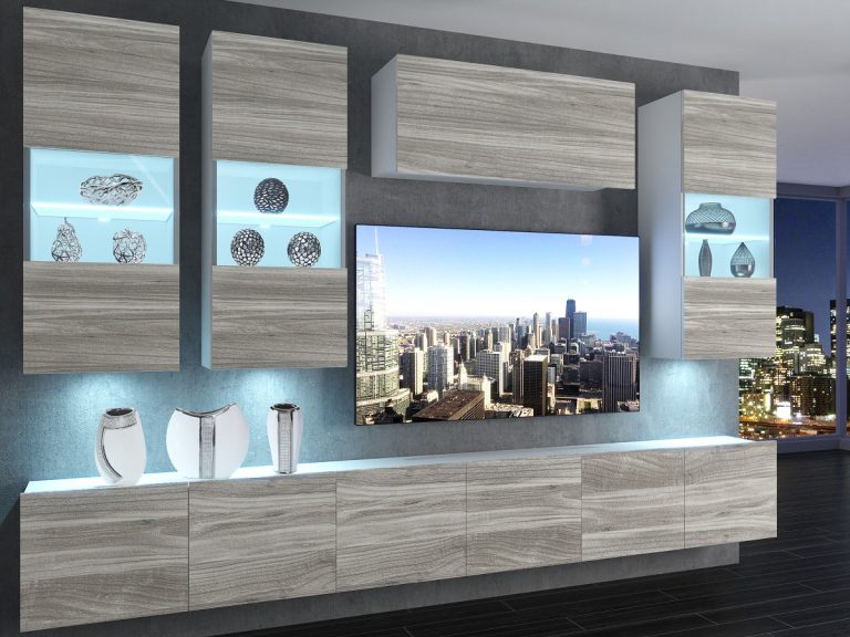 Meuble mural 300 cm Belini gris anthracite Glamour Wood Imperium 5 Fabricant IMP 5/5/W/GW1/0/0