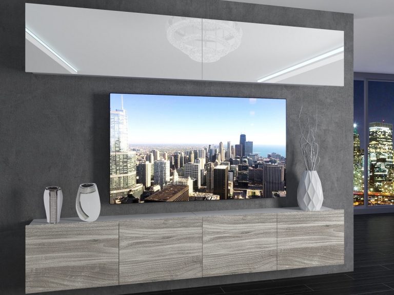 Meuble mural 200 cm Belini blanc brillant / gris anthracite Glamour Wood Imperium 6 Fabricant IMP 6/5/W/WGW1/0/0