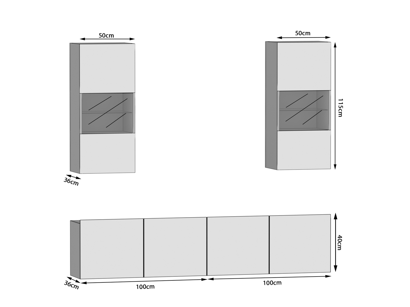Meuble mural 200 cm Belini blanc brillant / chêne sonoma Imperium 7 Fabricant IMP 7/5/W/WDS/0/0
