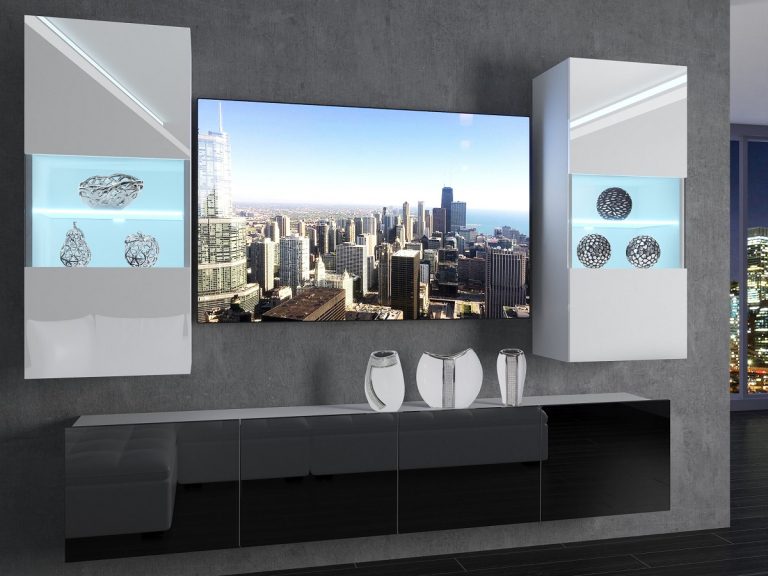 Meuble mural 200 cm Belini blanc brillant / noir brillant Imperium 7 Fabricant IMP 7/5/W/WB/0/0