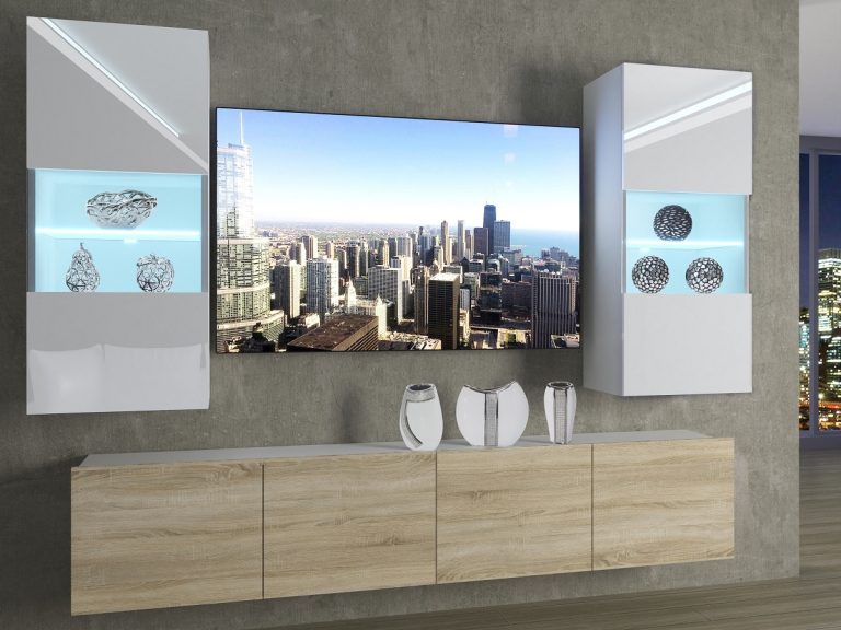 Meuble mural 200 cm Belini blanc brillant / chêne sonoma Imperium 7 Fabricant IMP 7/5/W/WDS/0/0