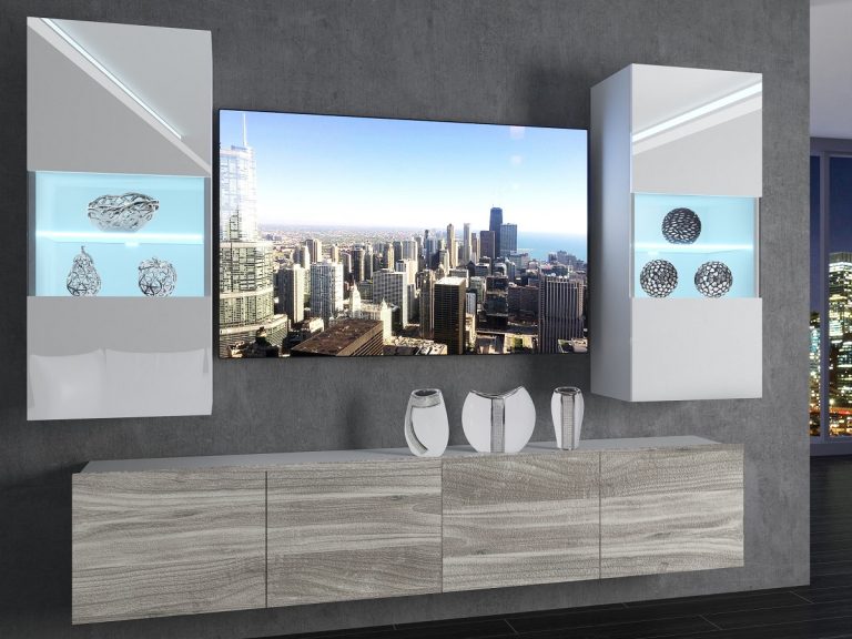 Meuble mural 200 cm Belini blanc brillant / gris anthracite Glamour Wood Imperium 7 Fabricant IMP 7/5/W/WGW1/0/0