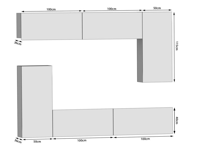 Meuble mural 250 cm Belini blanc brillant / chêne sonoma Imperium 8 Fabricant IMP 8/5/W/WDSDSW/0/0