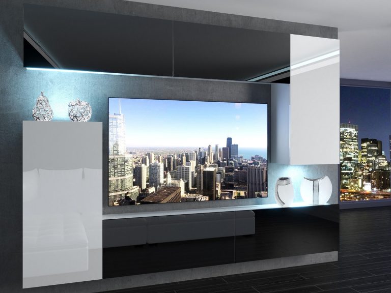 Meuble mural 250 cm Belini noir brillant / blanc brillant Imperium 8 Fabricant IMP 8/5/W/BWWB/0/0