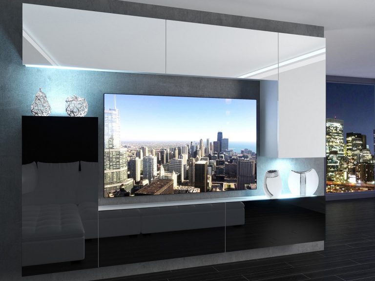 Meuble mural 250 cm Belini blanc brillant / noir brillant Imperium 8 Fabricant IMP 8/5/W/WB/0/0