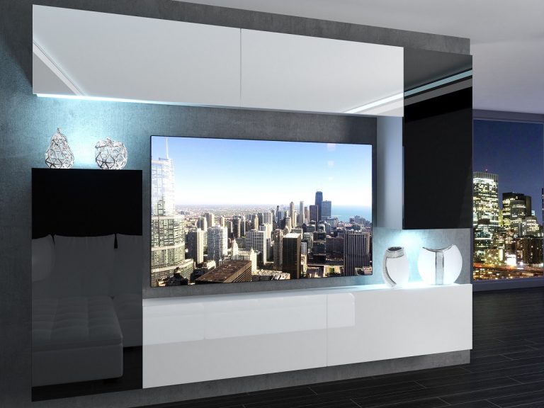 Meuble mural 250 cm Belini blanc brillant / noir brillant Imperium 8 Fabricant IMP 8/5/W/WBBW/0/0